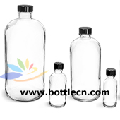 glass bottles clear glass rounds with black phenolic cone lined caps